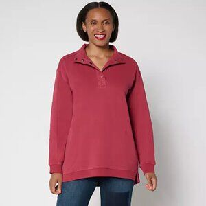 LOGO by Lori Goldstein Long Sleeve French Terry Henley Top Syrah L A698899